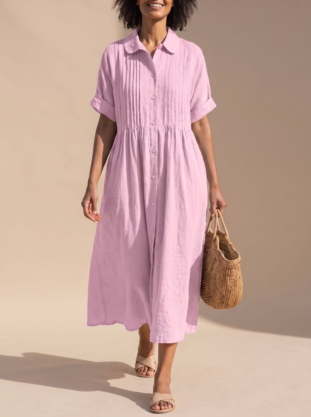 Women's Button-Front Midi Shirt Dress