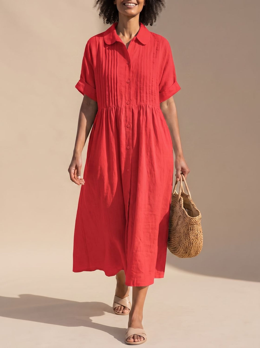 Women's Button-Front Midi Shirt Dress