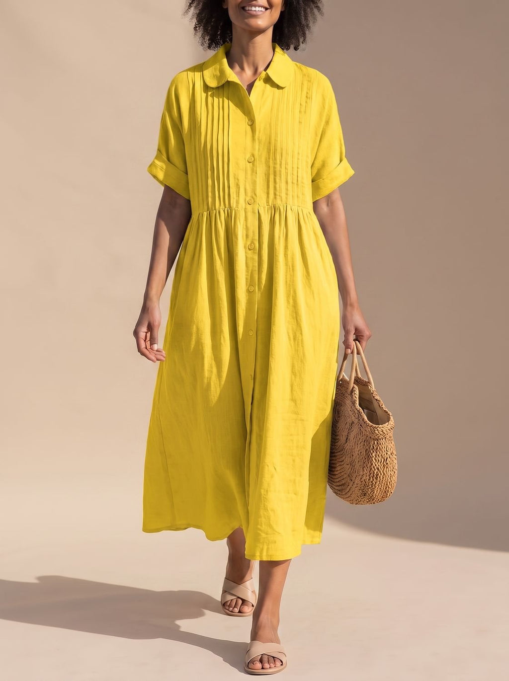 Women's Button-Front Midi Shirt Dress
