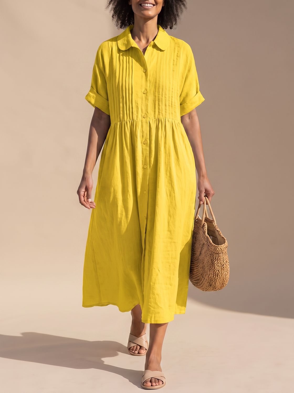 Women's Button-Front Midi Shirt Dress