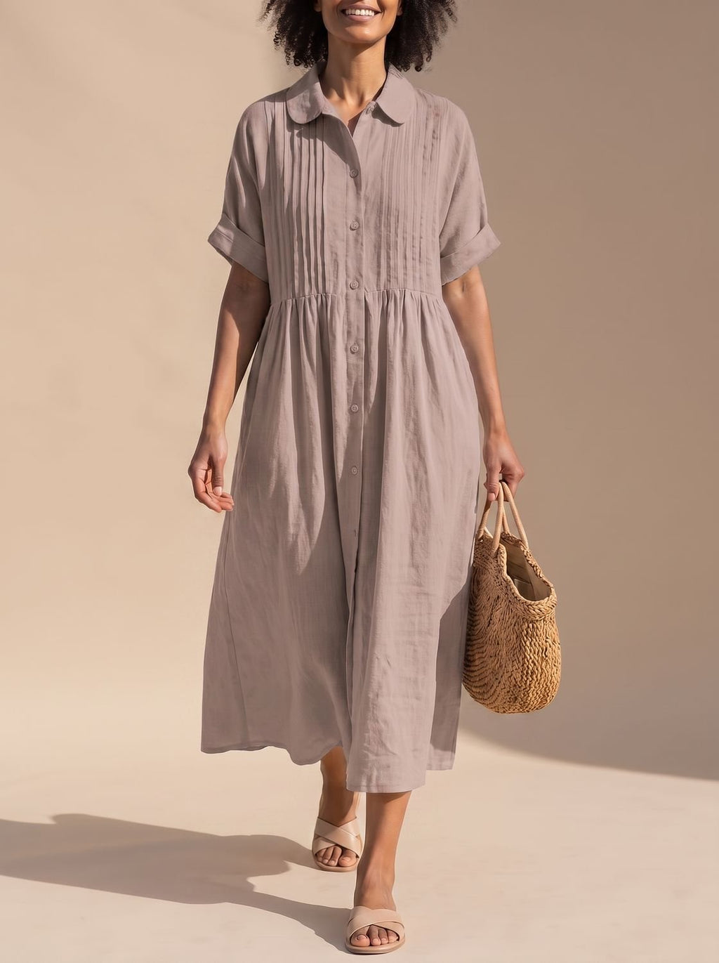 Women's Button-Front Midi Shirt Dress