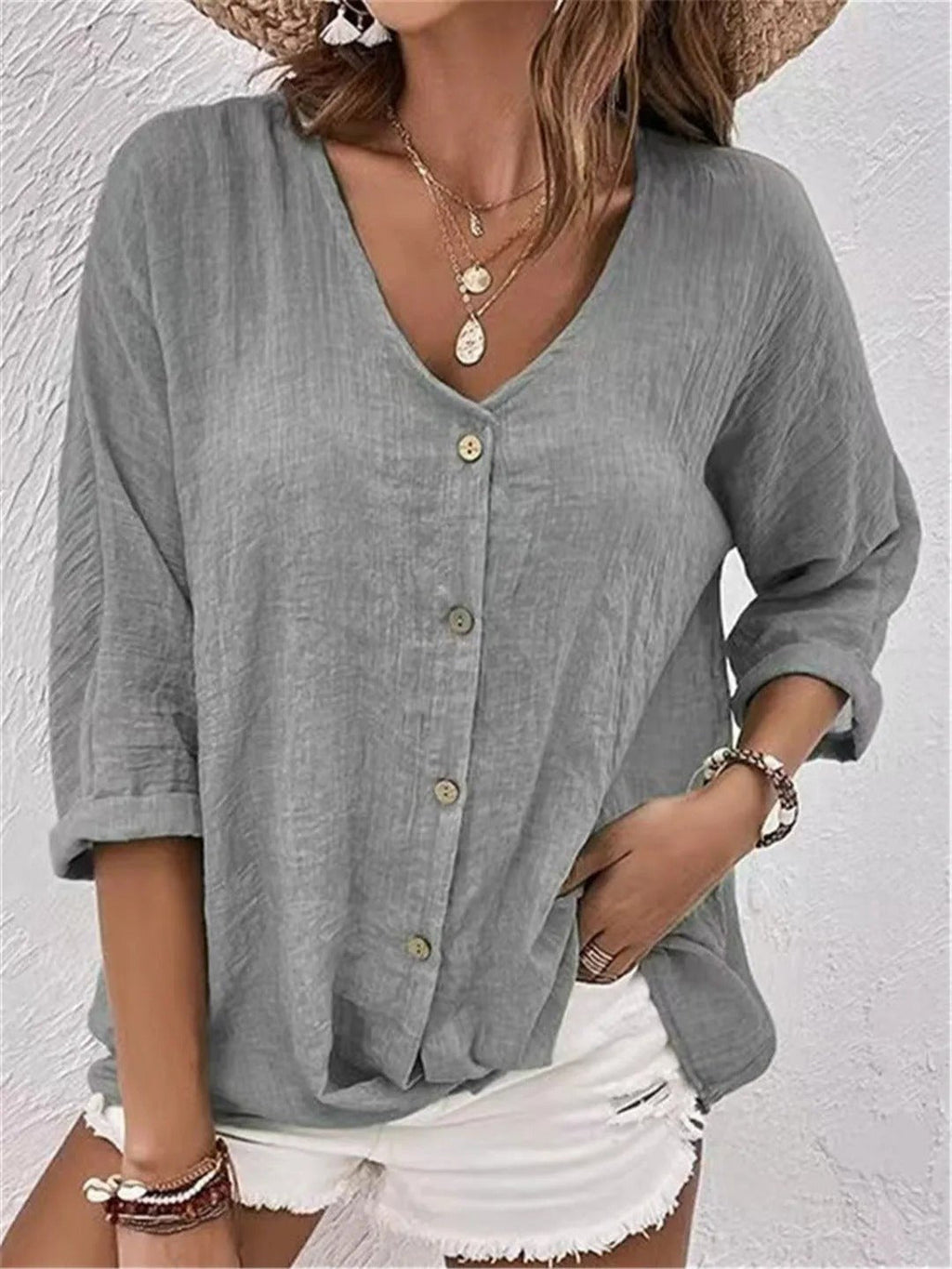 Women's Cotton Button-Front Top