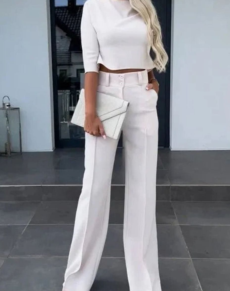 Women's Wide Leg Two-Piece Trouser Set