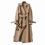 Women's Plaid-Lined Belted Trench Coat