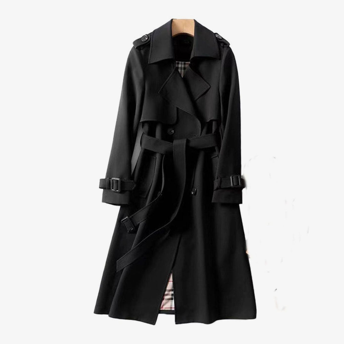 Women's Plaid-Lined Belted Trench Coat