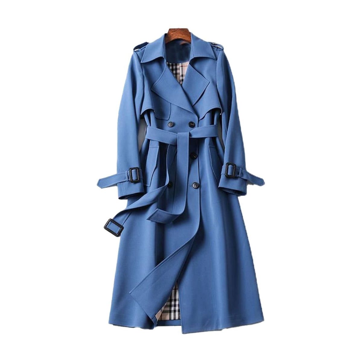 Women's Plaid-Lined Belted Trench Coat