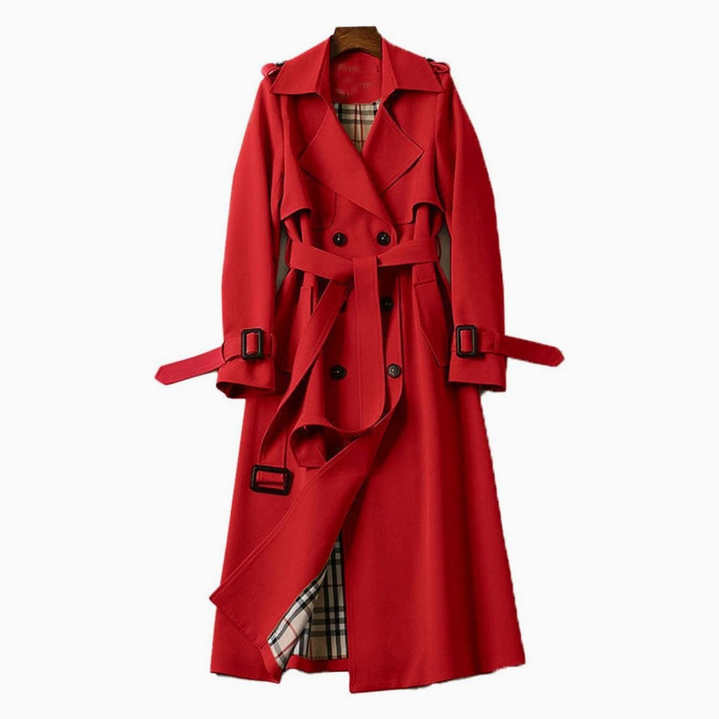 Women's Plaid-Lined Belted Trench Coat