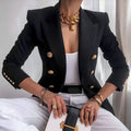 Women's Gold Button Double-Breasted Blazer