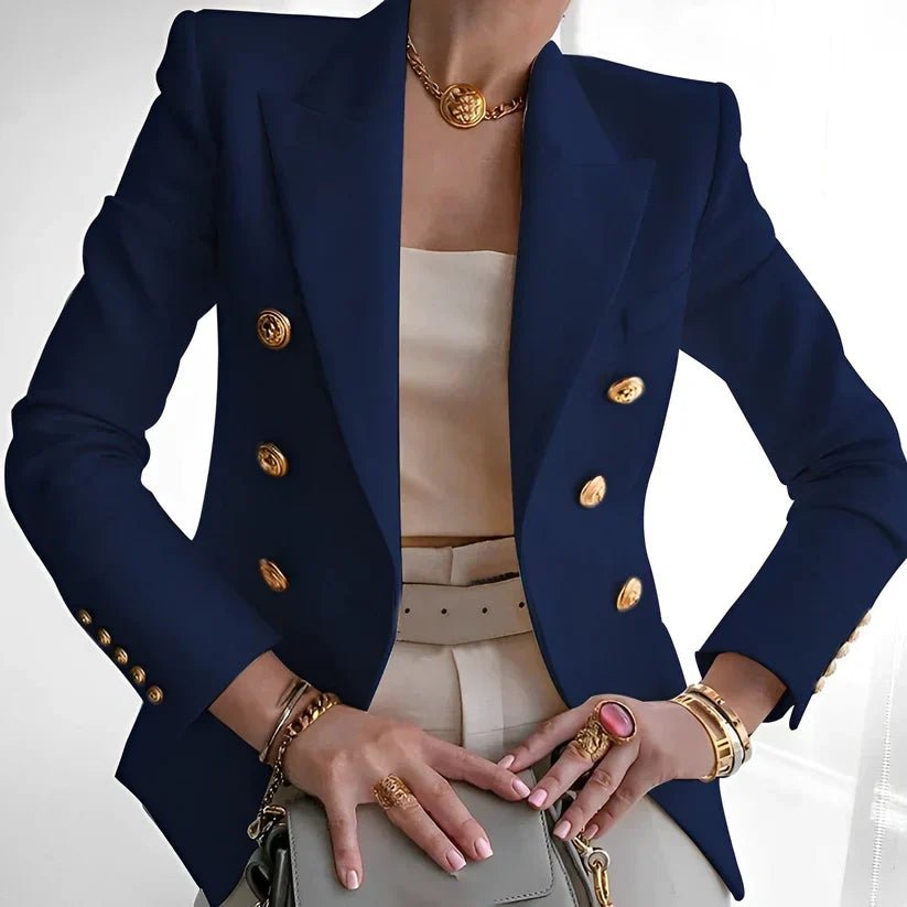 Women's Gold Button Double-Breasted Blazer