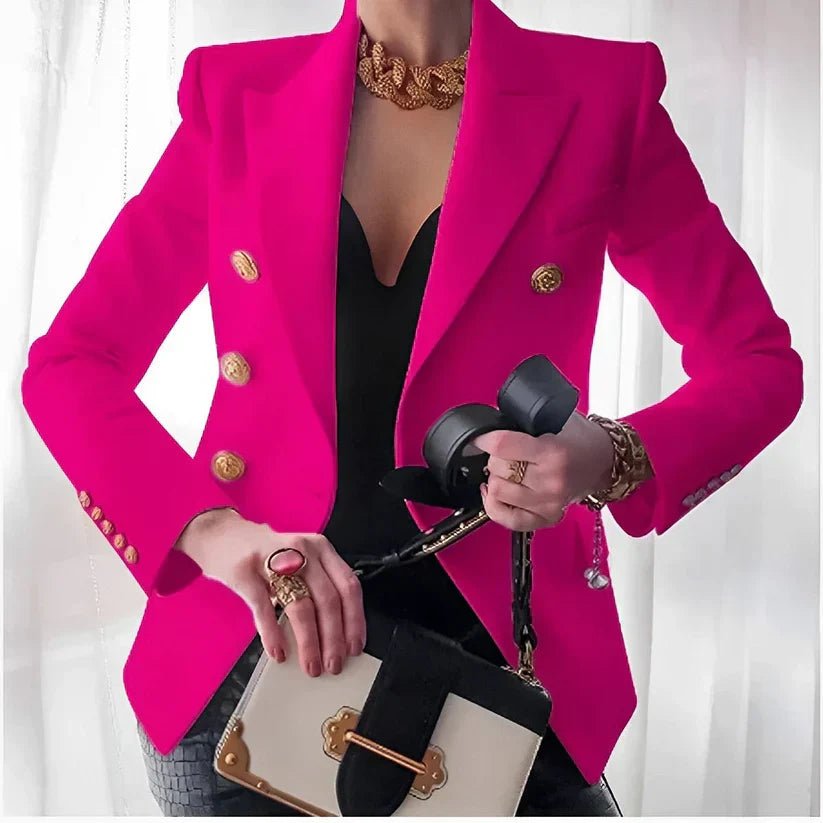 Women's Gold Button Double-Breasted Blazer