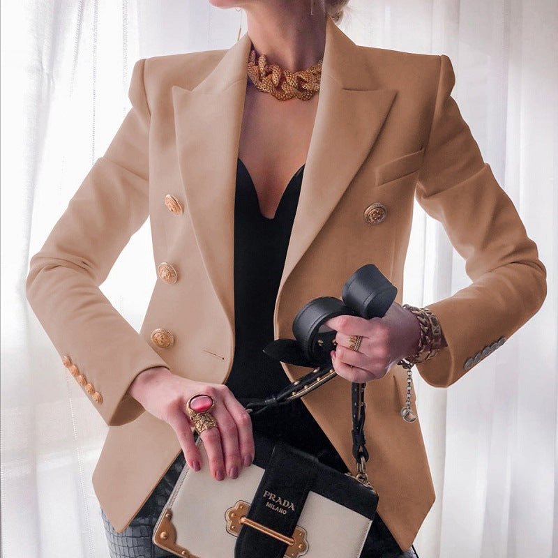 Women's Gold Button Double-Breasted Blazer
