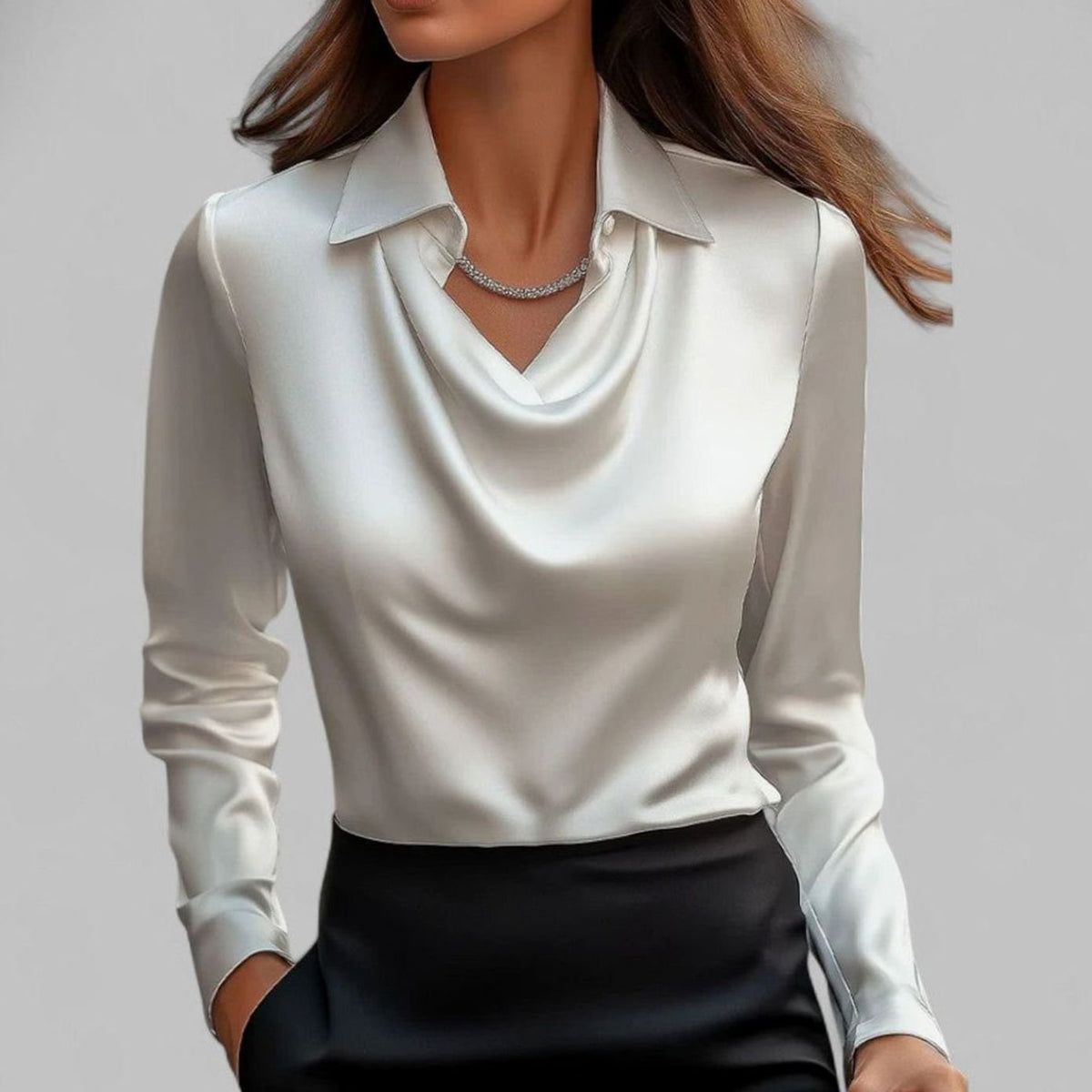 Women's Point Collar Satin Blouse