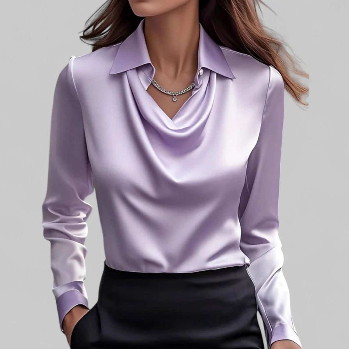 Women's Point Collar Satin Blouse