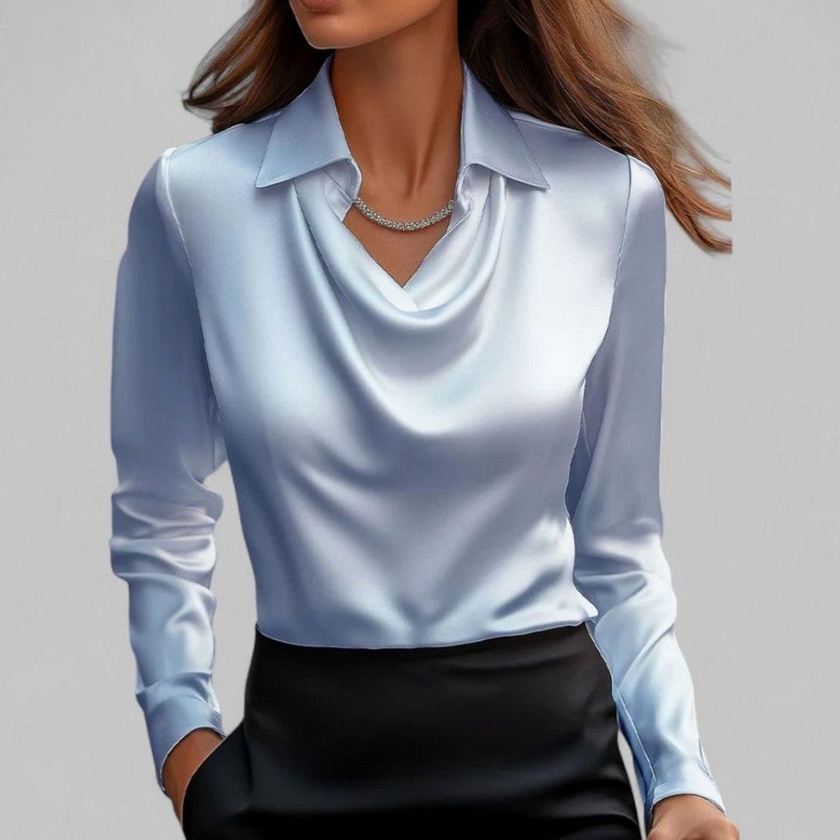 Women's Point Collar Satin Blouse