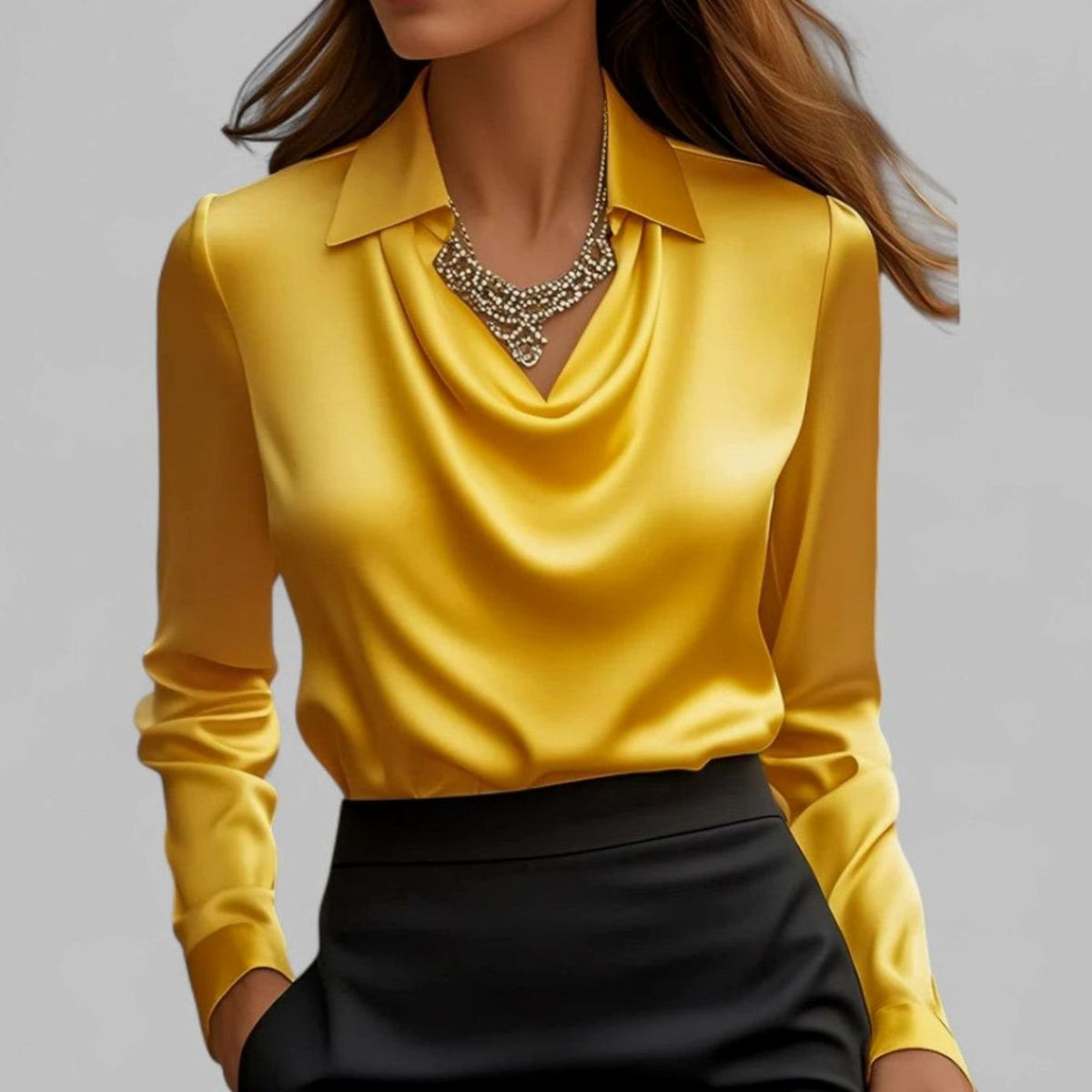 Women's Point Collar Satin Blouse