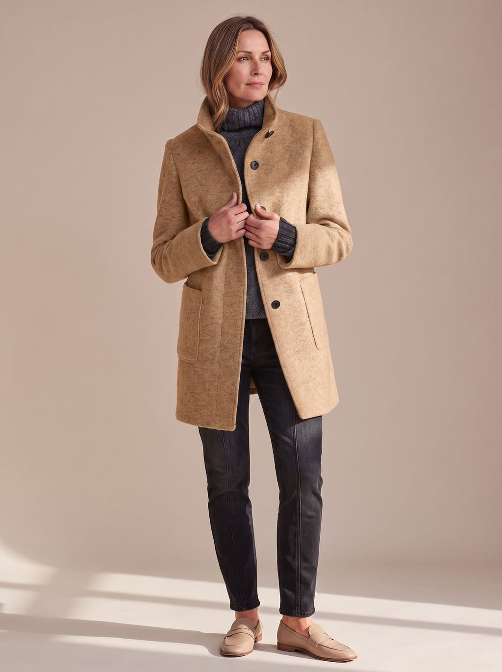 Women's Button-Front Stand-Collar Coat