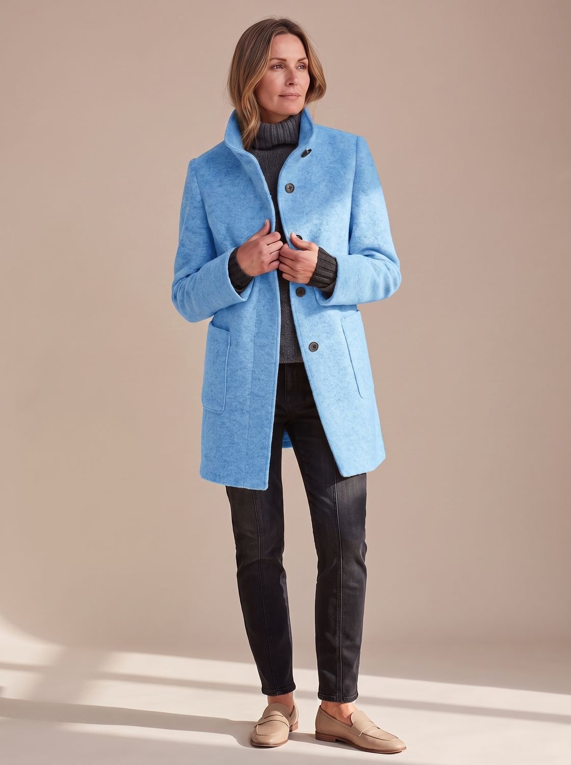 Women's Button-Front Stand-Collar Coat