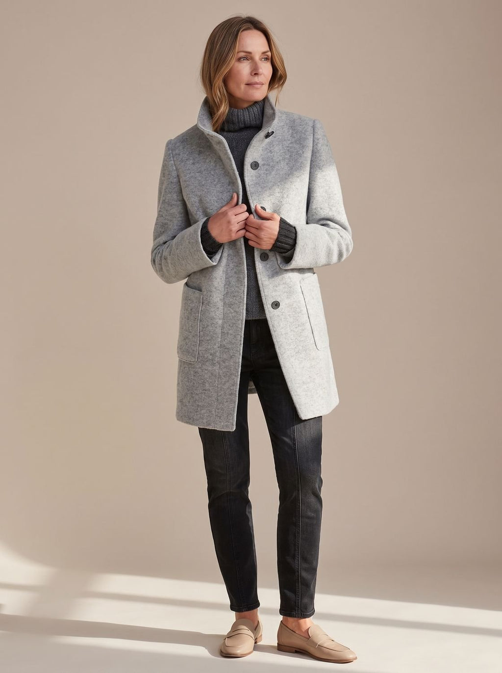 Women's Button-Front Stand-Collar Coat