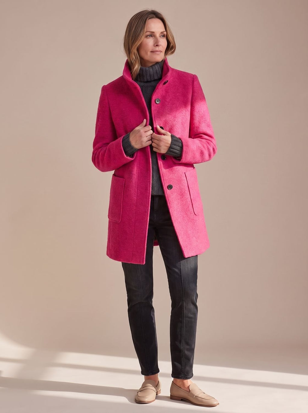 Women's Button-Front Stand-Collar Coat