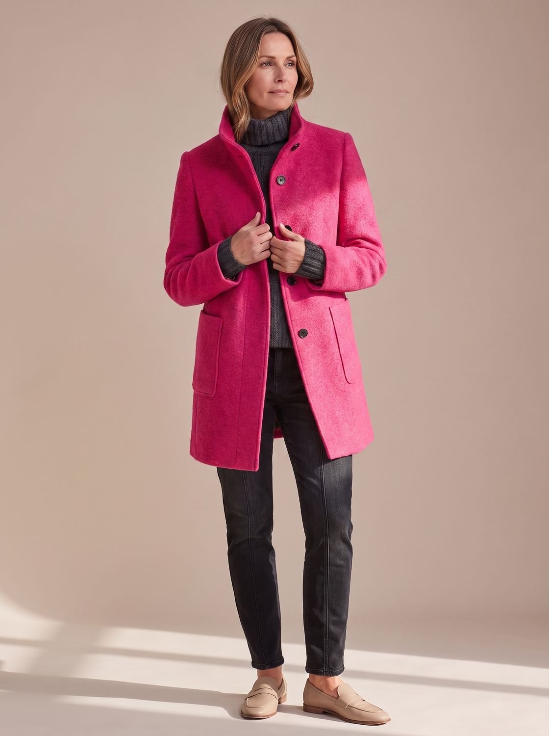 Women's Button-Front Stand-Collar Coat