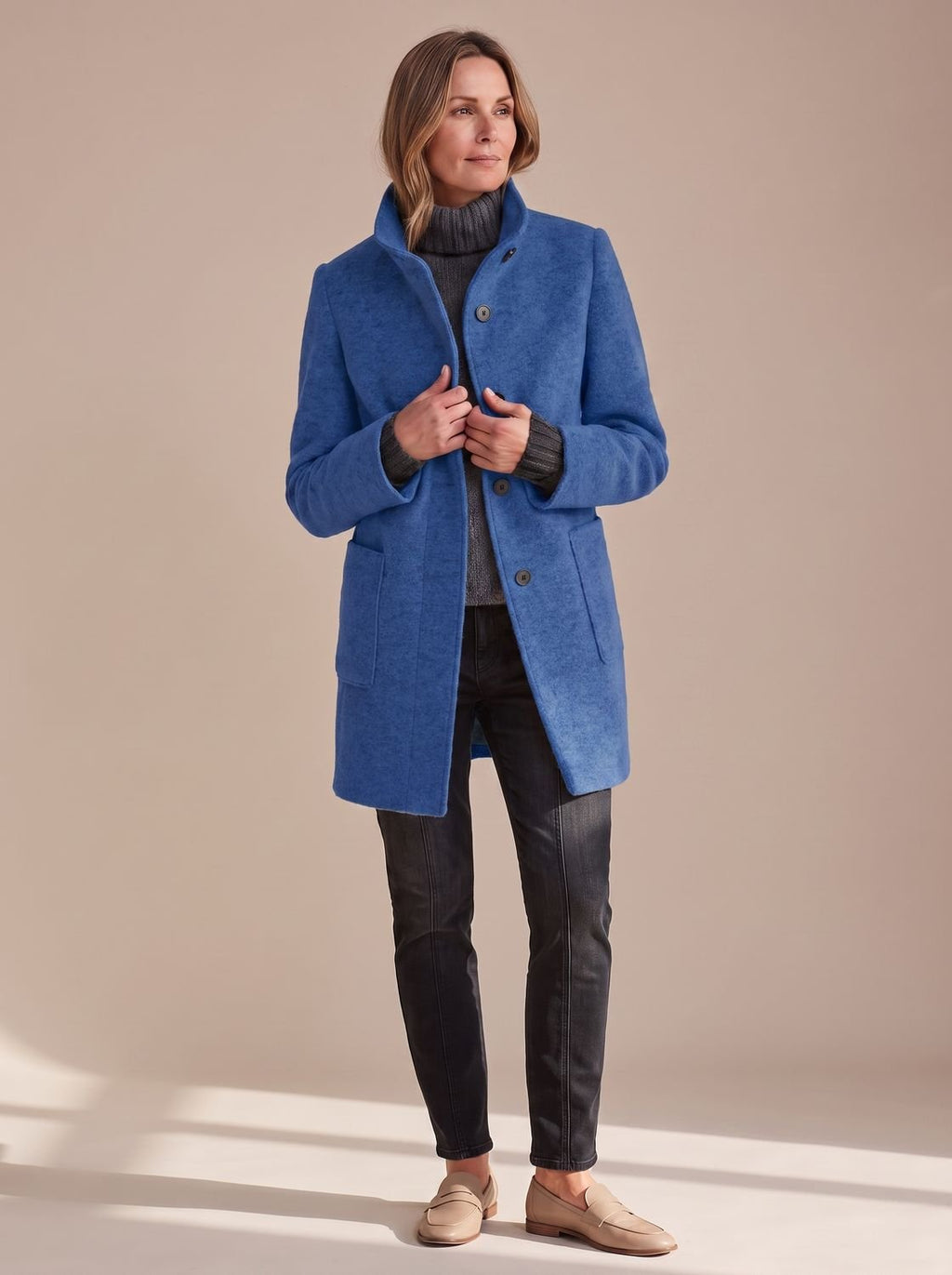 Women's Button-Front Stand-Collar Coat