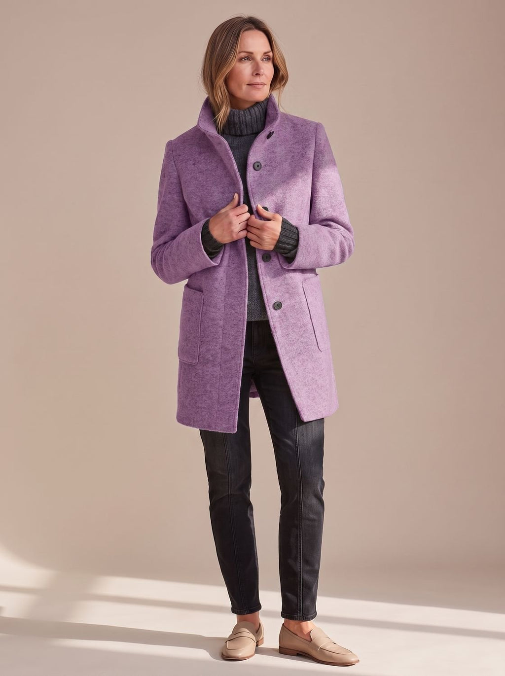 Women's Button-Front Stand-Collar Coat