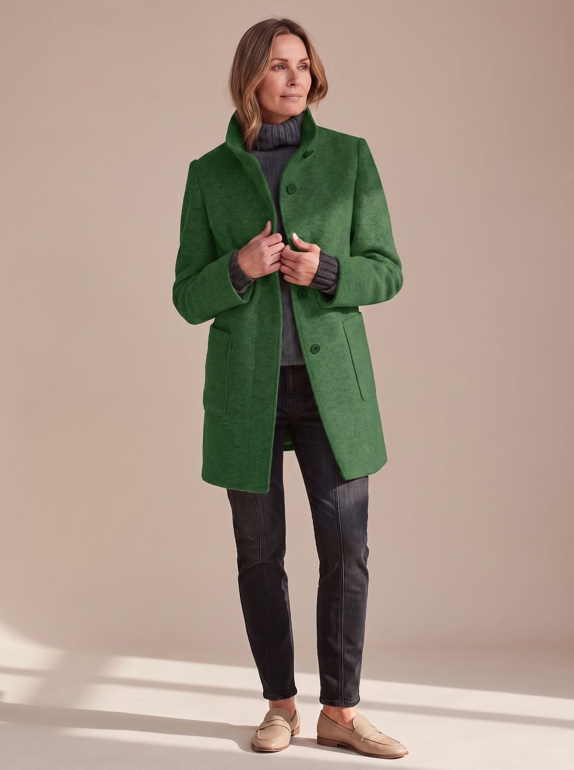 Women's Button-Front Stand-Collar Coat