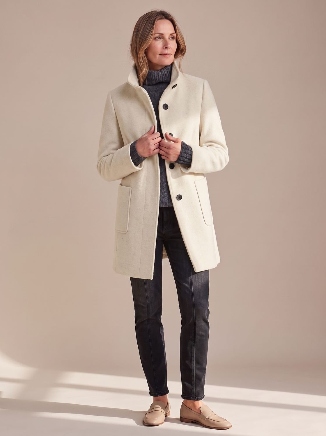 Women's Button-Front Stand-Collar Coat