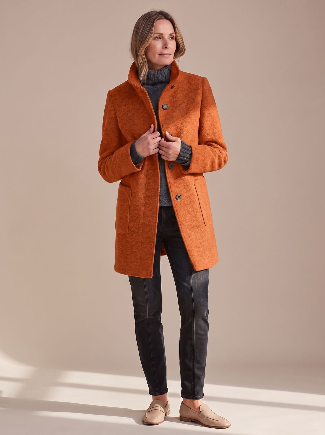 Women's Button-Front Stand-Collar Coat