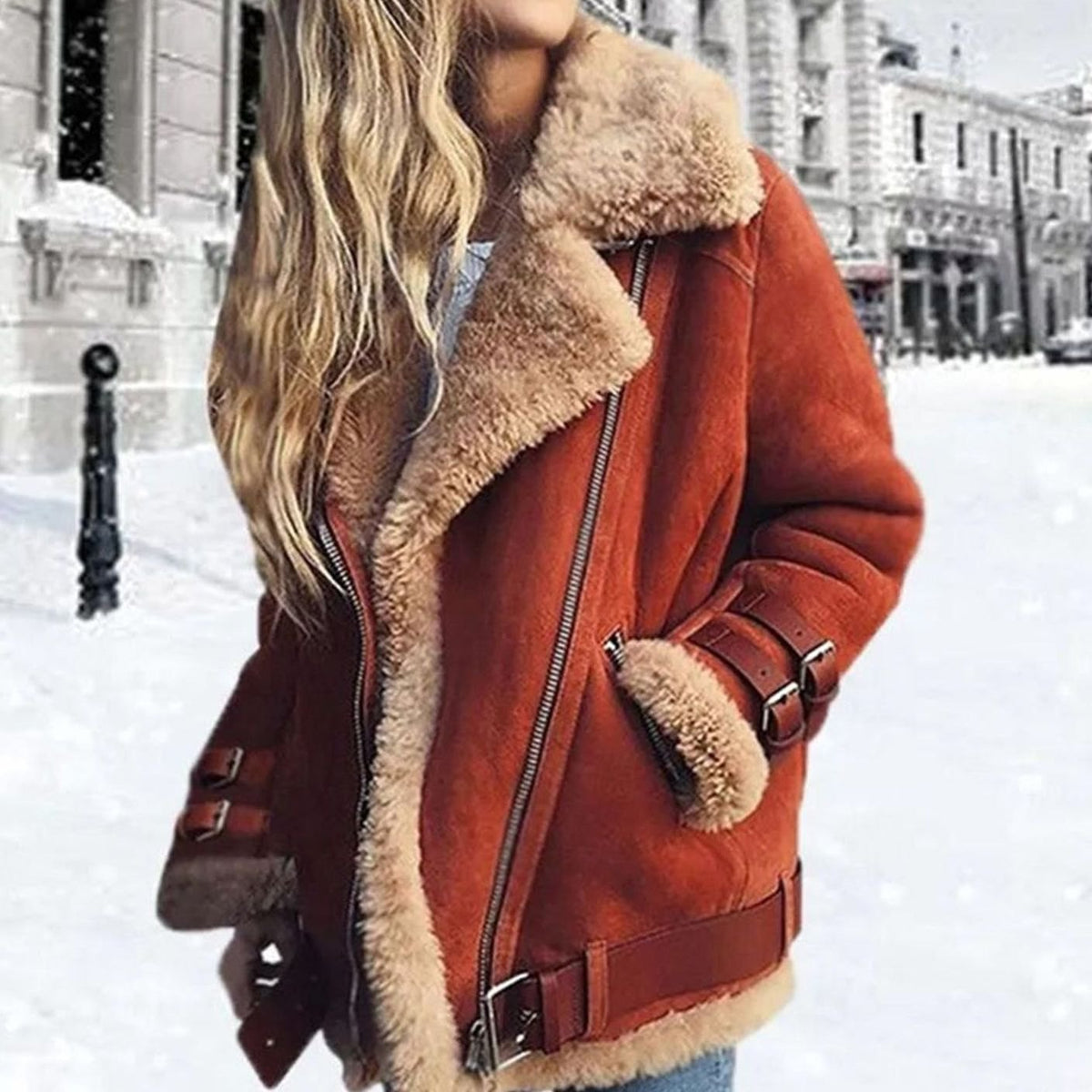 Women's Fur-Lined Suede Moto Jacket