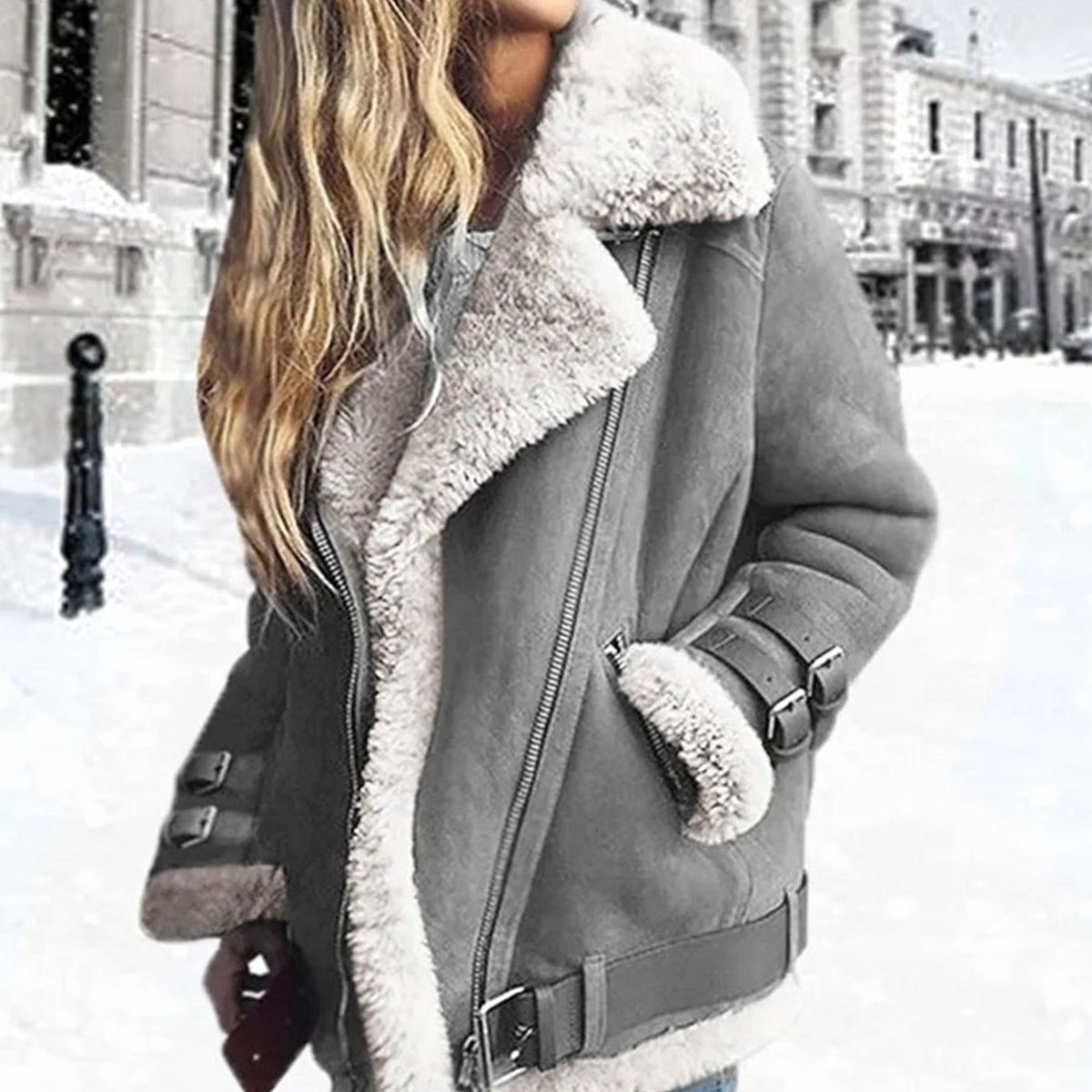 Women's Fur-Lined Suede Moto Jacket