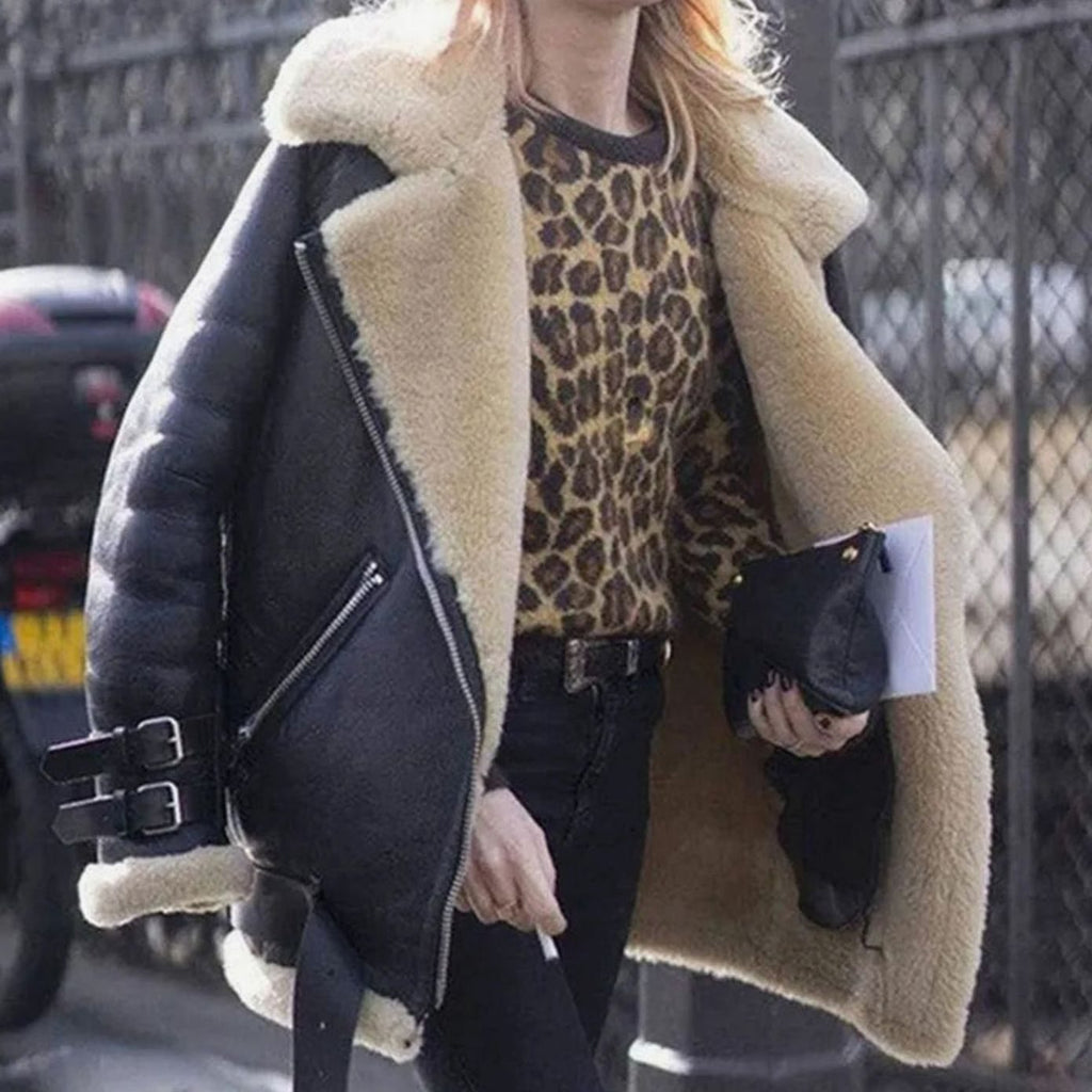 Women's Fur-Lined Suede Moto Jacket