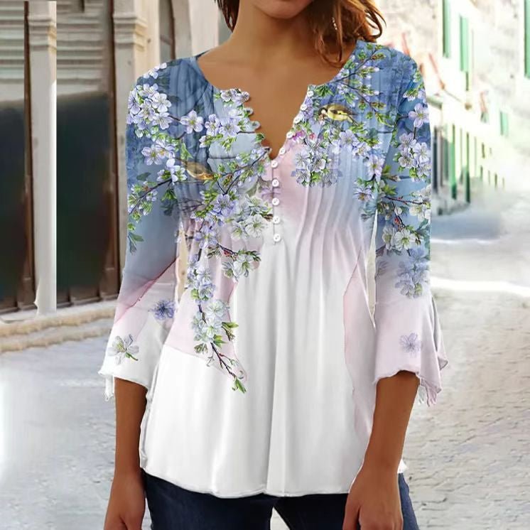 Women's Relaxed Floral Henley Blouse