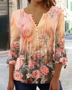 Women's Relaxed Floral Henley Blouse