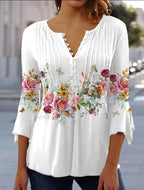 Women's Relaxed Floral Henley Blouse