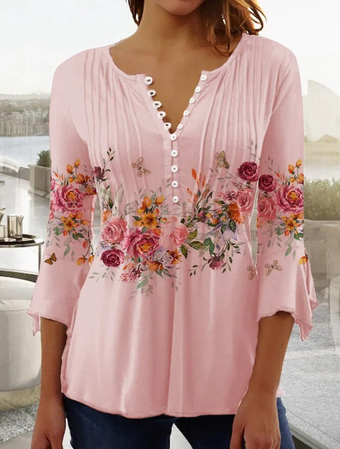 Women's Relaxed Floral Henley Blouse