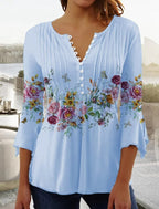 Women's Relaxed Floral Henley Blouse