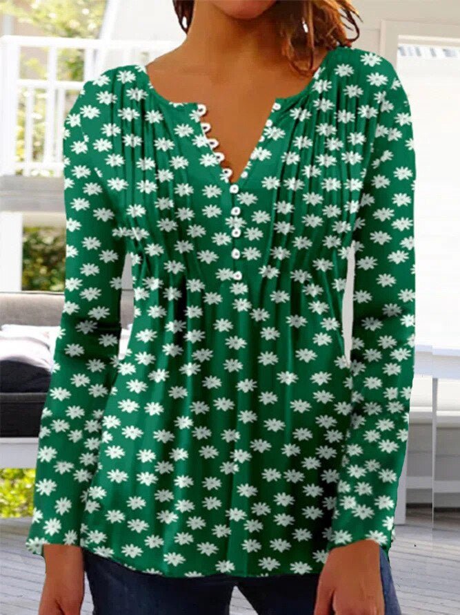 Women's Relaxed Floral Henley Blouse