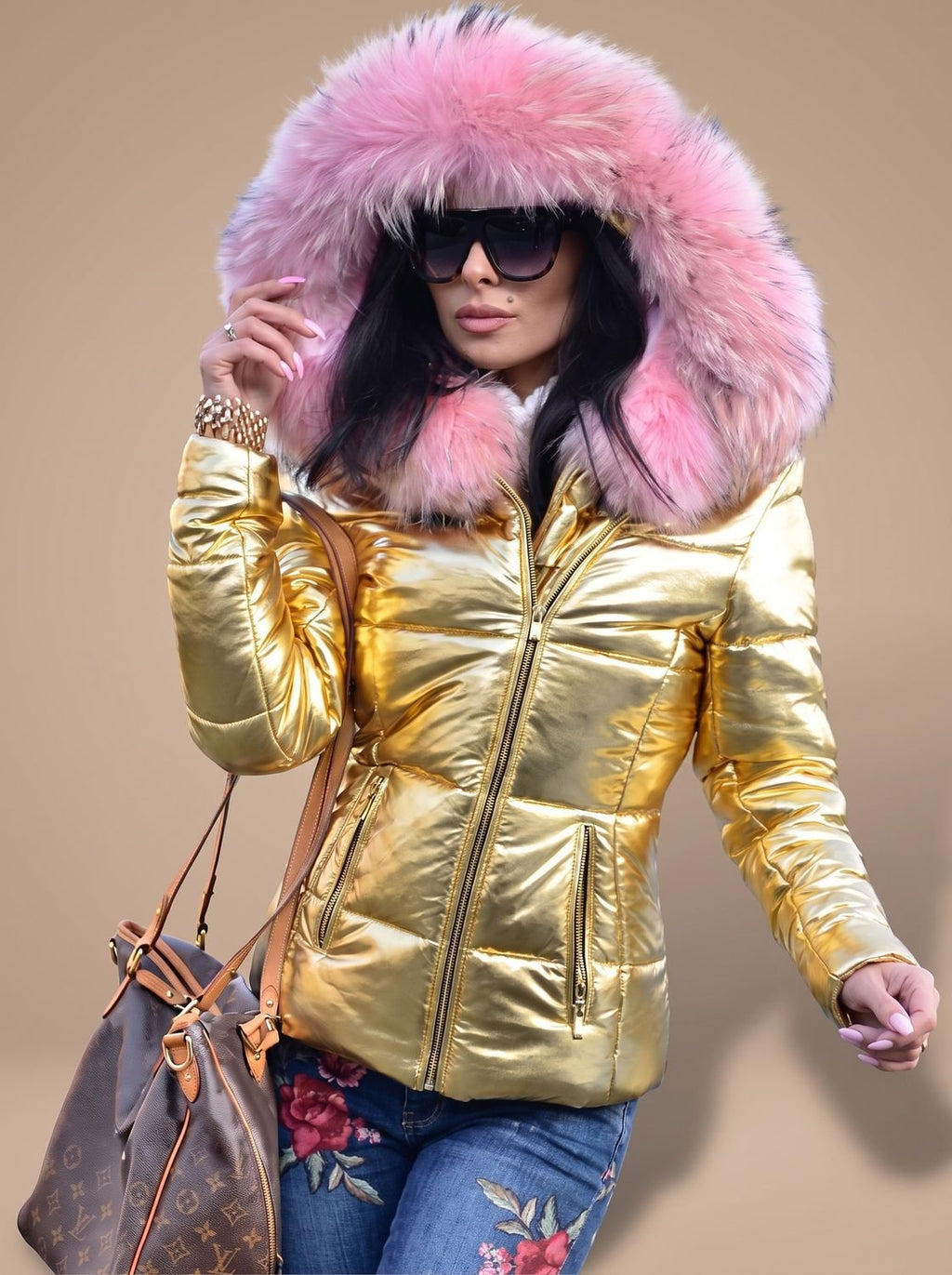 Women's Fur-Hood Quilted Coat