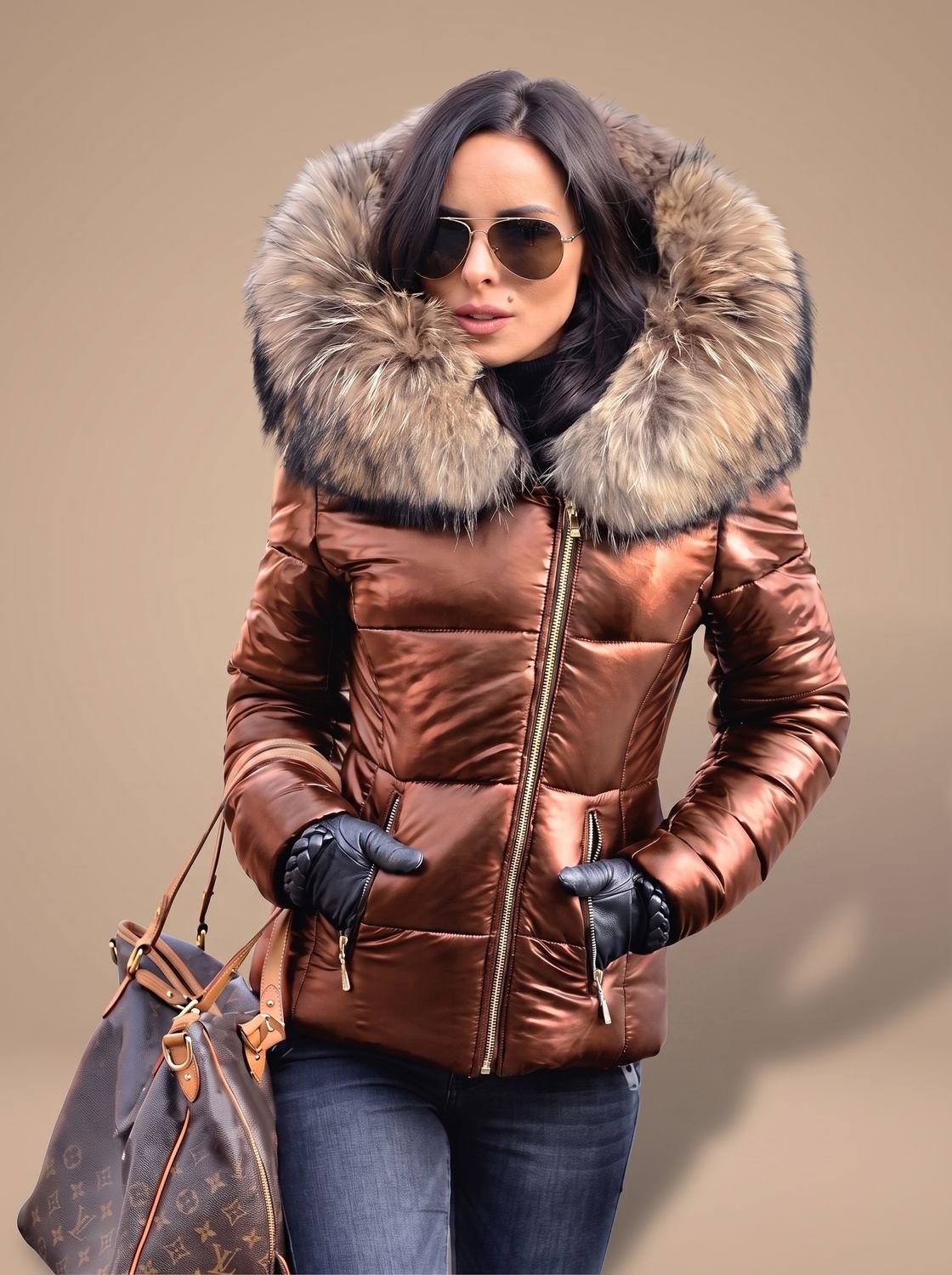 Women's Fur-Hood Quilted Coat