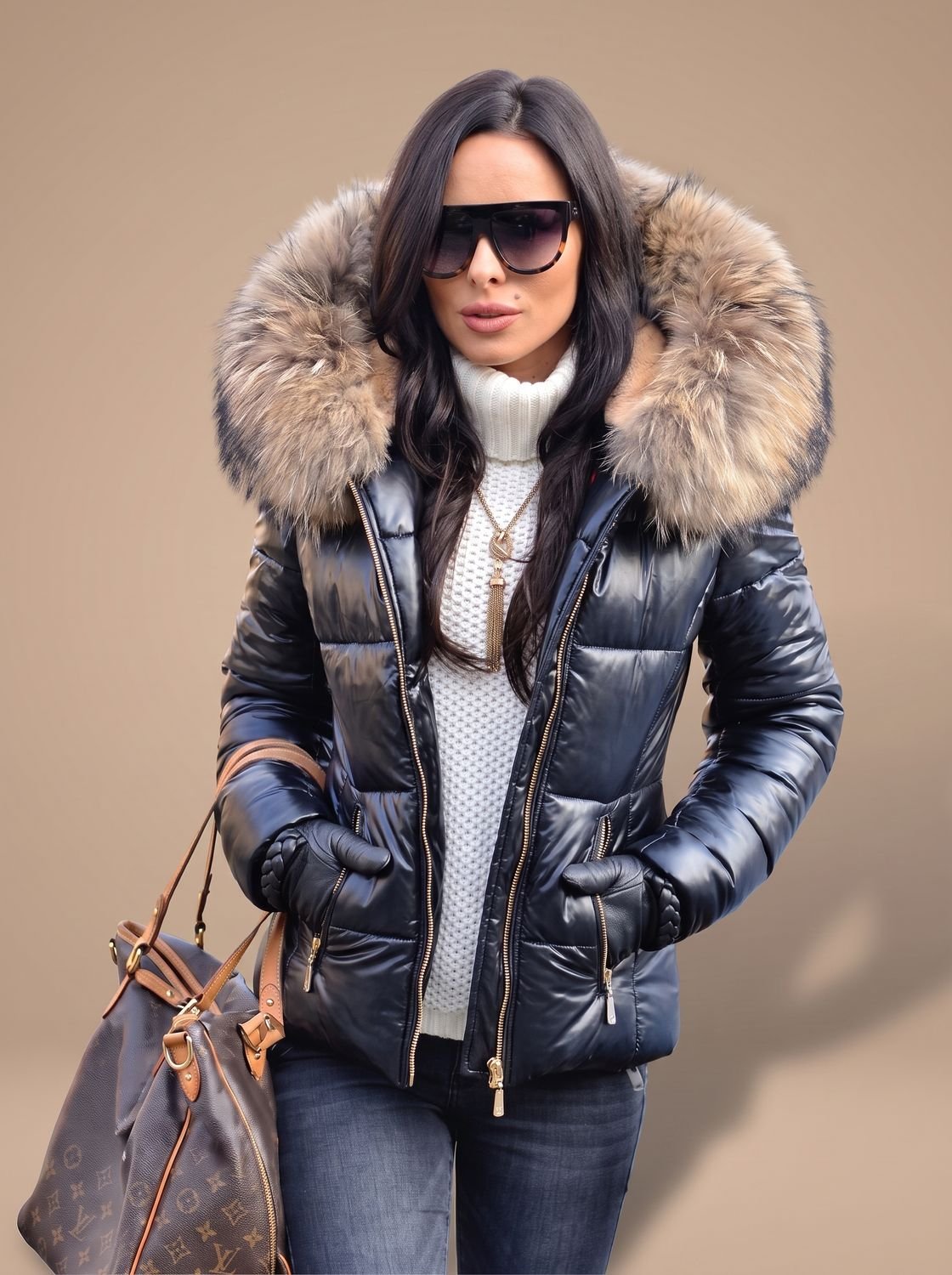 Women's Fur-Hood Quilted Coat