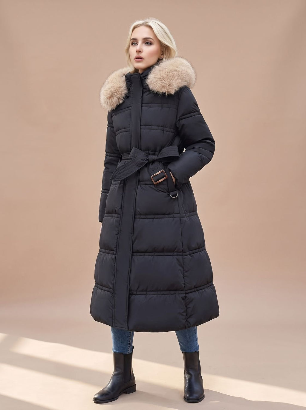 Women's Quilted Fur-Hood Puffer Coat