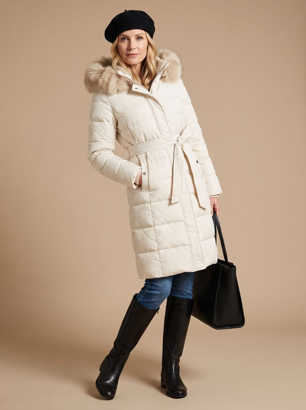 Women's Quilted Fur-Hood Puffer Coat