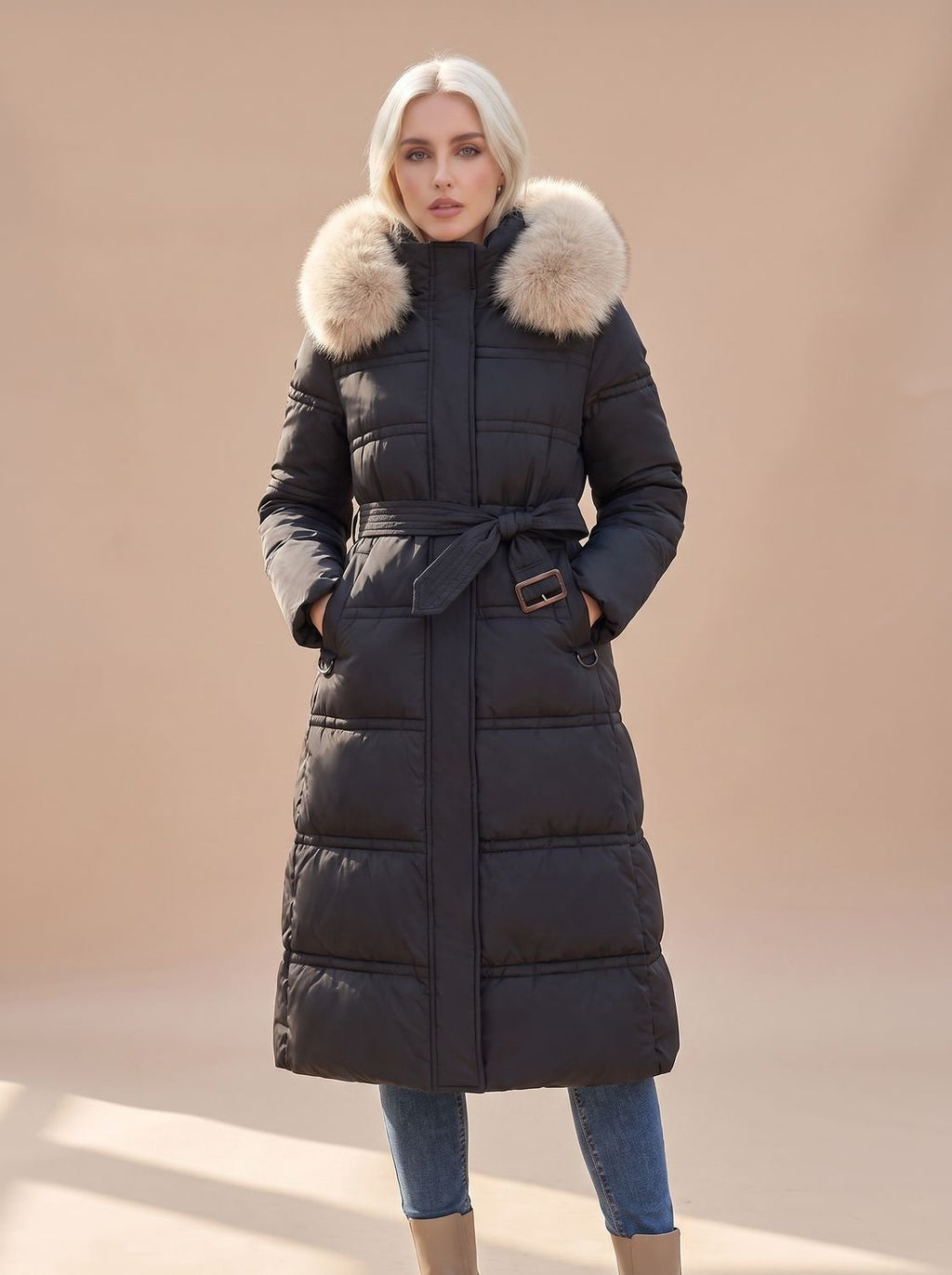 Women's Quilted Fur-Hood Puffer Coat