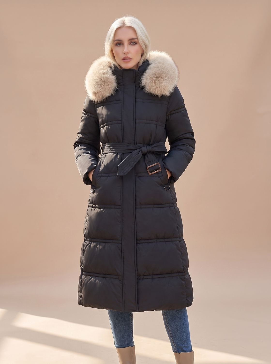Women's Quilted Fur-Hood Puffer Coat