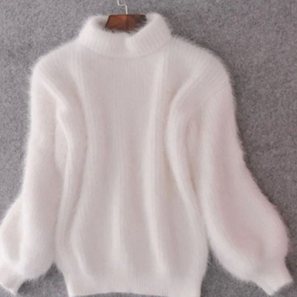 Women's Fuzzy Angora Roll Neck Jumper
