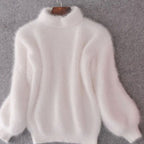Women's Fuzzy Angora Roll Neck Jumper