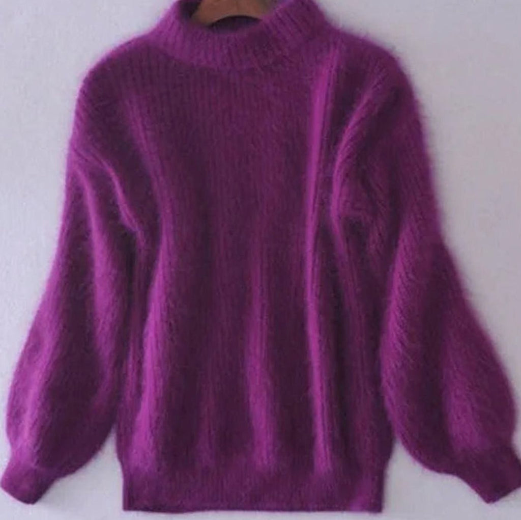 Women's Fuzzy Angora Roll Neck Jumper
