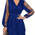 Women's Sheer-Sleeve Glitter Cocktail Dress