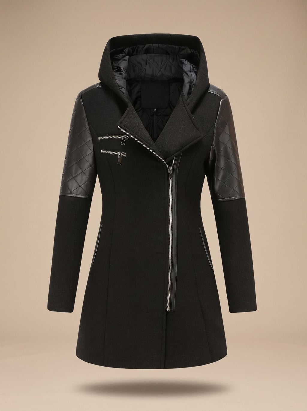 Women's Quilted Wool-Blend Hooded Coat